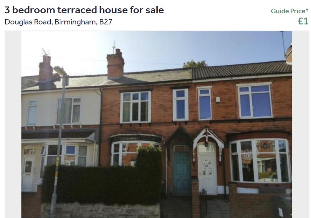 £1 za dom z trzema sypialniami w Birmingham