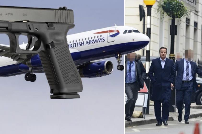 Chciano go wyrzucić z samolotu, bo znalazł naładowaną broń ochroniarza Davida Camerona. Zaprotestowali inni pasażerowie