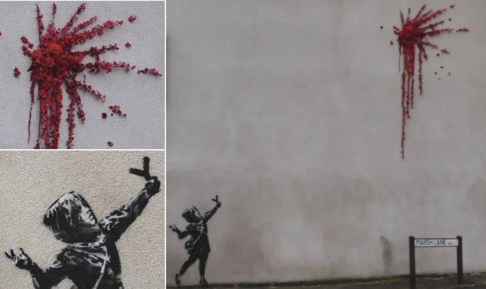 Dziewczynka strzelająca kwiatami z procy. Walentynkowe dzieło Banksy’ego w Bristolu