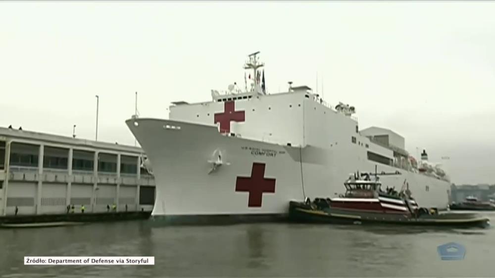 Statek-szpital wpłynął do portu w Nowym Jorku. Jest wyposażony w 1000 łóżek i 12 sal operacyjnych