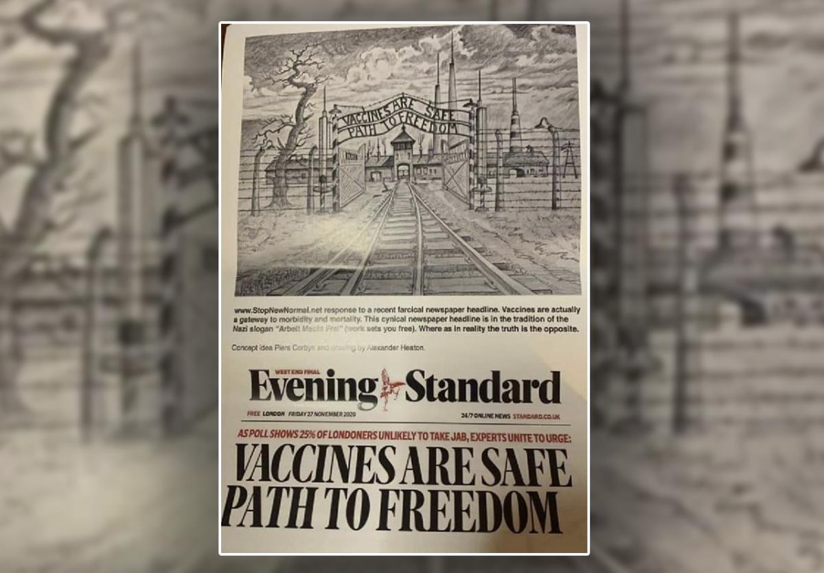 Antyszczepionkowe ulotki z grafiką obozu zagłady Auschwitz. Aresztowano autorów