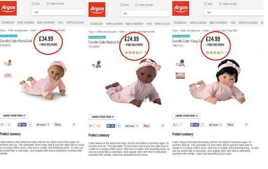 Argos oskarżony o rasizm, bo lalki z białym kolorem skóry były droższe