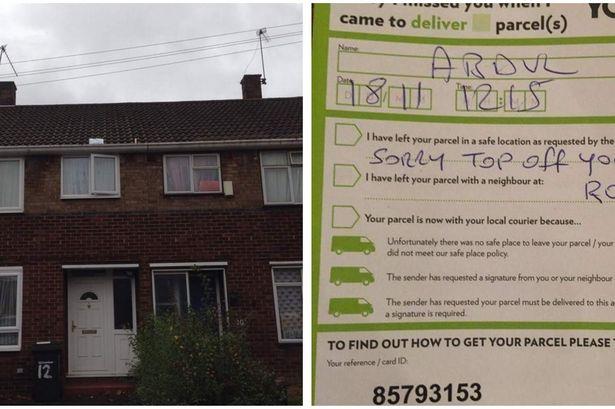 Kurier firmy Yodel nie zastał nikogo w domu, więc rzucił paczkę na dach