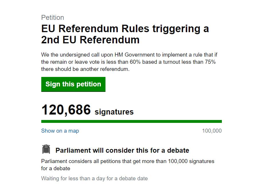 Już ponad 120 tys. osób podpisało petycję domagając się drugiego referendum unijnego