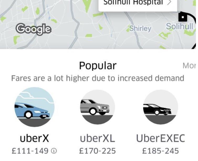 Z powodu opadów śniegu podróż Uberem z Harborne do Solihull kosztowałaby go 149 funtów.