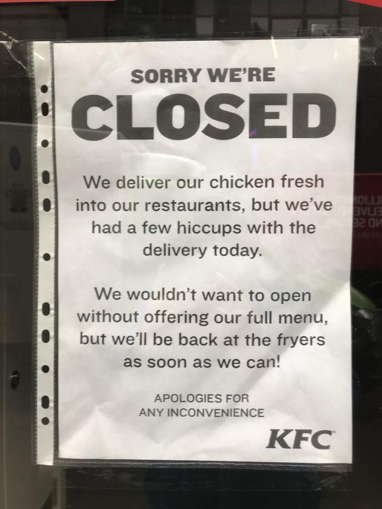 KFC zamknęło części swoich restauracji, bo zabrakło im kurczaków