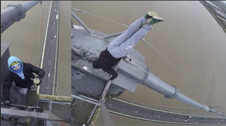Polak wspiął się na mający ponad 150 metrów wysokości Humber Bridge